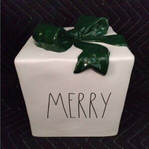 Rae Dunn White Ceramic Box with Green Bow
